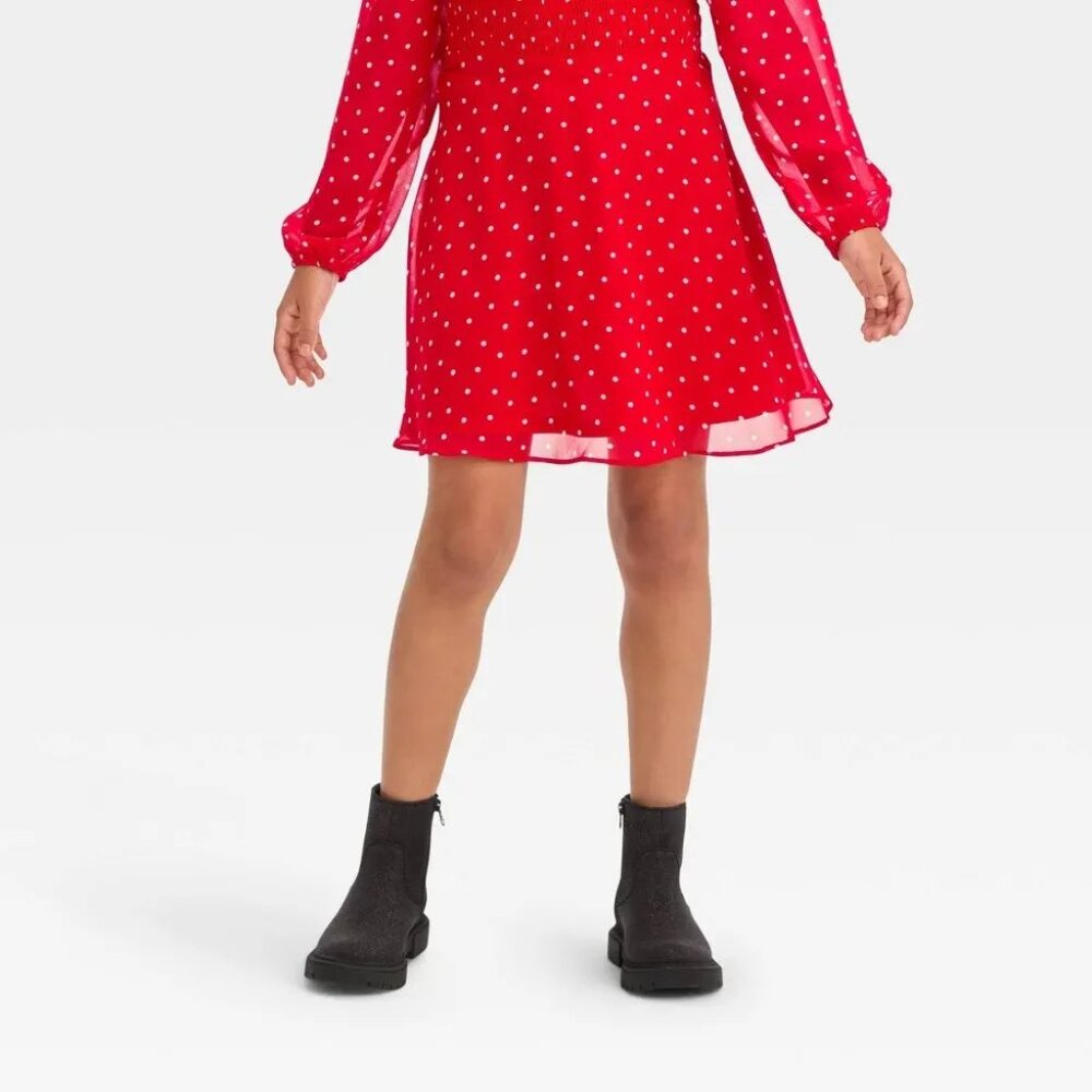Art Class Girl's Red & White Polka Dot Chiffon lined Skirt size M 8 NEW